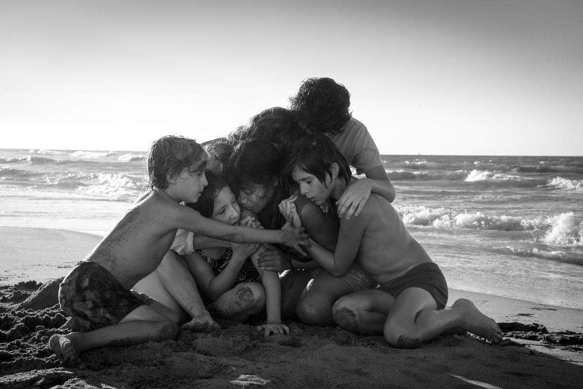 Marco Graf as Pepe, Daniela Demesa as Sofi, Yalitza Aparicio as Cleo, Marina De Tavira as Sofia, Diego Cortina Autrey as Toño, Carlos Peralta Jacobson as Paco in “Roma,” written and directed by Alfonso Cuarón. Aparicio becomes the second Mexican best actress Oscar nominee.