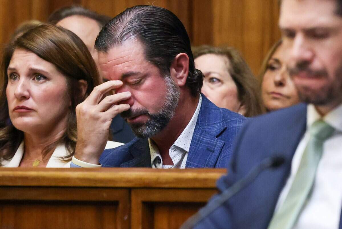 The parents of Lucy Fernandez, Melissa, left, and Andres Fernandez, center, as lead prosecutor Laura Adams replays a video of Lucy Fernandez and her friends singing and enjoying themselves on Pino's boat while delivering her closing arguments on Monday, June 22, 2026  in Courtroom 4-1 at the Richard E. Gerstein Justice Building in Miami, Florida.  Adams urged the jury to find George Pino guilty of manslaughter and vessel homicide charges linked to boat crash that killed Lucy Fernandez.