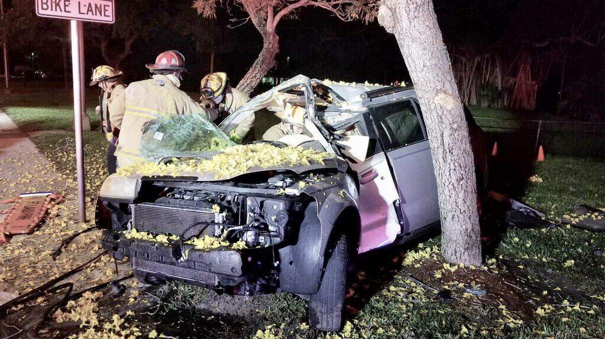 A car crashed into a tree March 16, 2019 in the 1000 block of W. Commercial Blvd. in Fort Lauderdale.