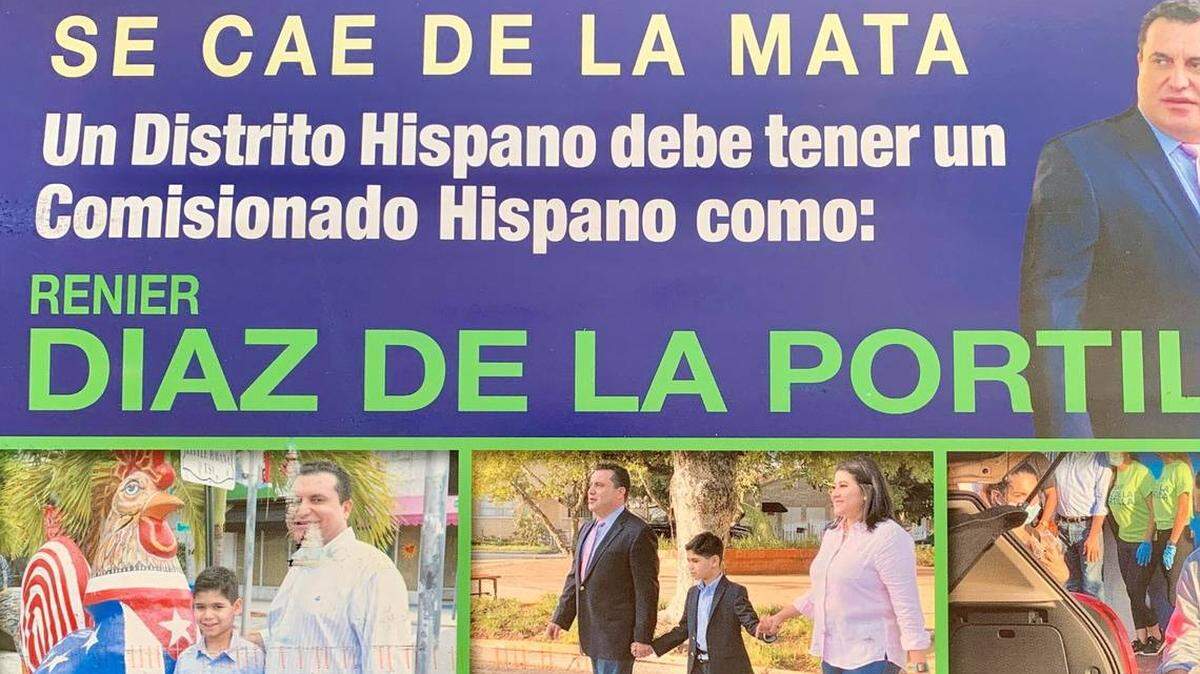 In some of his campaign fliers, Renier Diaz de la Portilla urges voters in Miami-Dade Commission’s District 5 to vote for a Hispanic.