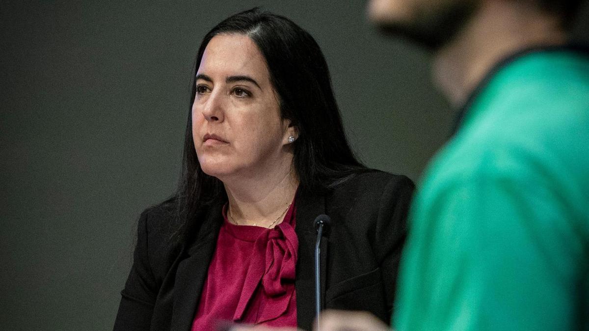 Miami City Attorney Victoria Méndez listens to speakers during the public speaking portion of the Miami City Commission meeting on Jan. 11, 2024.