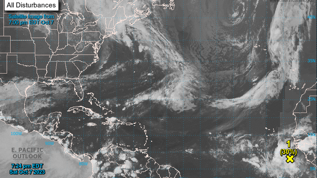 Map of the tropics on Saturday, Oct. 7, 2023.