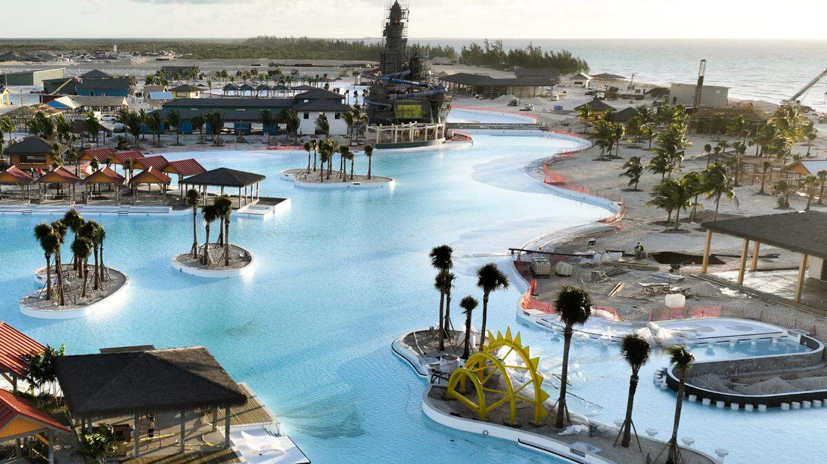 Aerial view shows construction work progress in February at Celebration Key