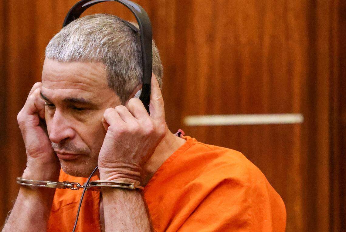 Osmel Lugo-Gutierrez places head phones on head while using a translator during his sentencing.  He was convicted of manslaughter for killing Franklyn Pineyro inside a Coral Gables Publix inside Courtroom 2-8 at Richard E. Gerstein Justice Building on Wednesday, January 14, 2026, in Miami, Florida. 