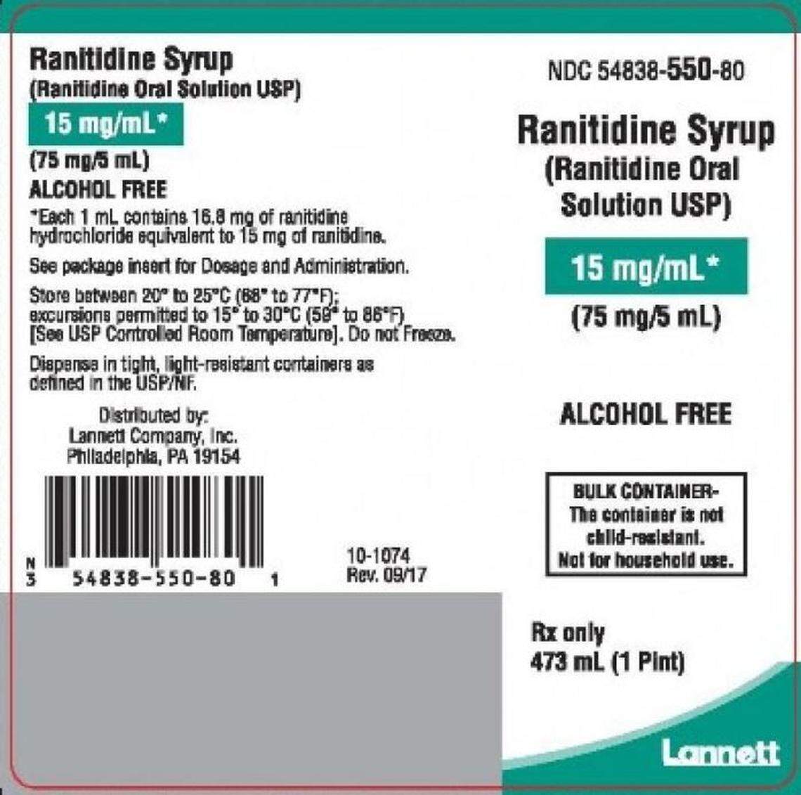 The label on the ranitidine syrup recalled by Lannett