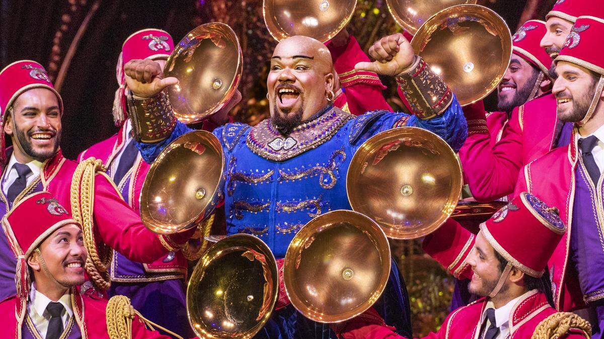 Disney Theatrical Productions under the direction of Thomas Schumacher presents Aladdin, the US tour, music by Alan Menken, lyrics by Howard Ashman and Tim Rice, book and additional lyrics by Chad Beguelin, starring Jonah Ho’ Okano (Aladdin), Kaena Kekoa (Jasmine), Zach Bencal (Babkak), Colt Prattes (Kassim), Ben Chavez (Omar) and Korie Lee Blossey (Genie) directed and choreographed by Casey Nicholaw