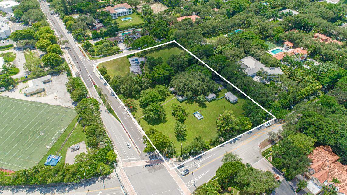 Aerial view of the nearly four-acre lot purchased by the Village of Pinecrest to use as a public park and open green space.