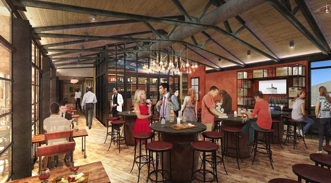 Rendering of Wine Bar George, a new 210-seat wine bar coming to Disney Springs, which will feature more than 100 selections of wine by the bottle and glass.