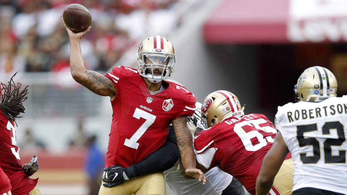 San Francisco 49ers quarterback Colin Kaepernick (7) throws the ball against the New Orleans Saints in the second half on Sunday, Nov. 6, 2016 at Levi’s Stadium in Santa Clara, Calif.