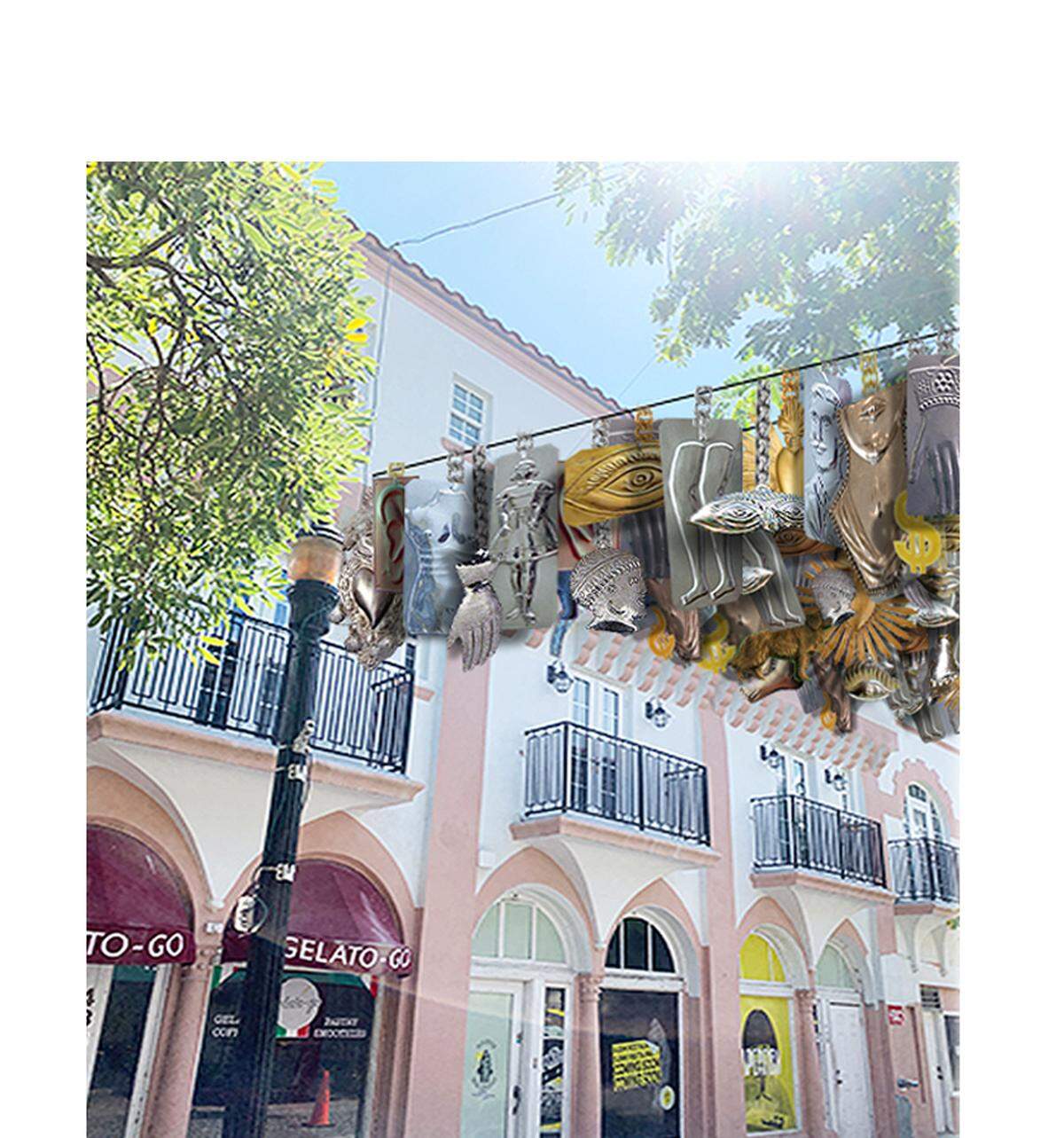 A rendering depicts “Milagro,” a work by Miami artist Carlos Betancourt in collaboration with Alberto Latorre that will be installed over Miami Beach’s Española Way for Miami Art Week.