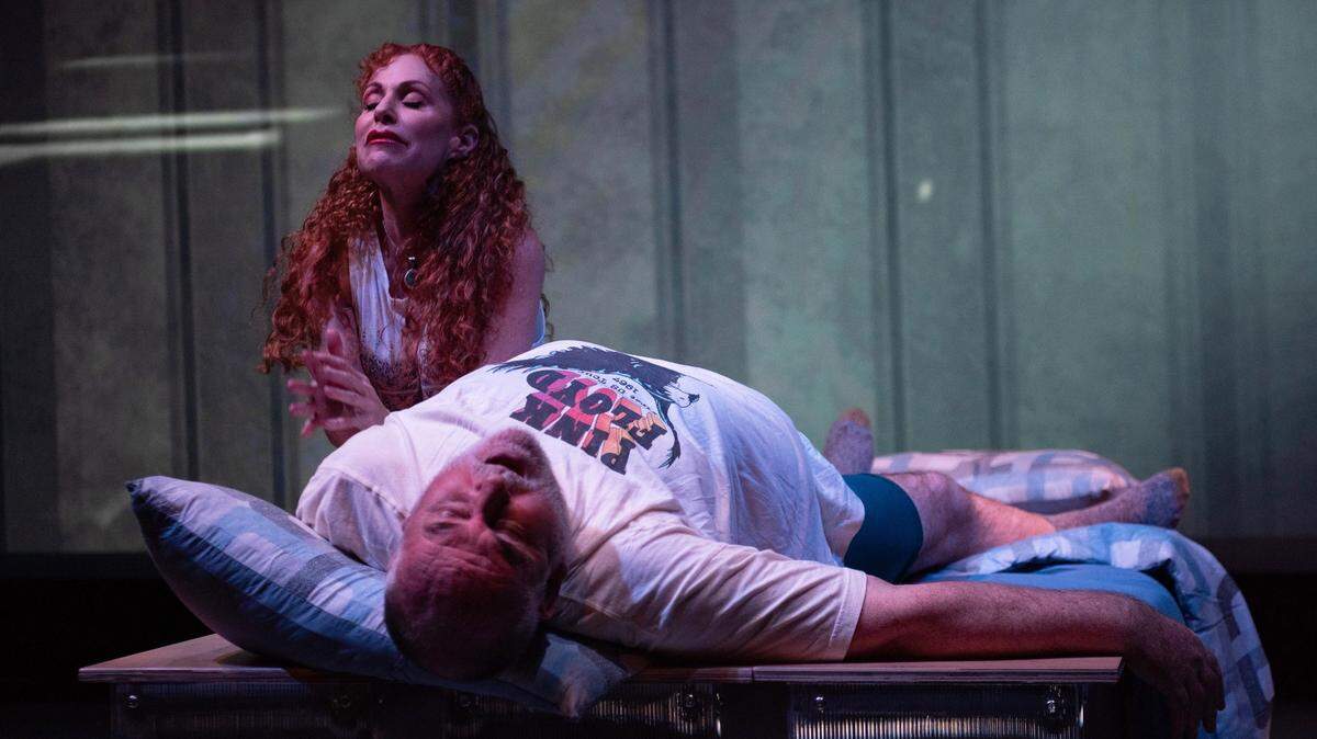 Margery Lowe as Georgie and Colin McPhillamy as Alex enjoy some bedded bliss in ‘Heisenberg’ at GableStage.