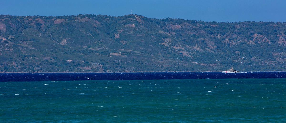 A U.S. Coast Guard vessel patrols the coast of Île de la Tortue on March 24, 2022.