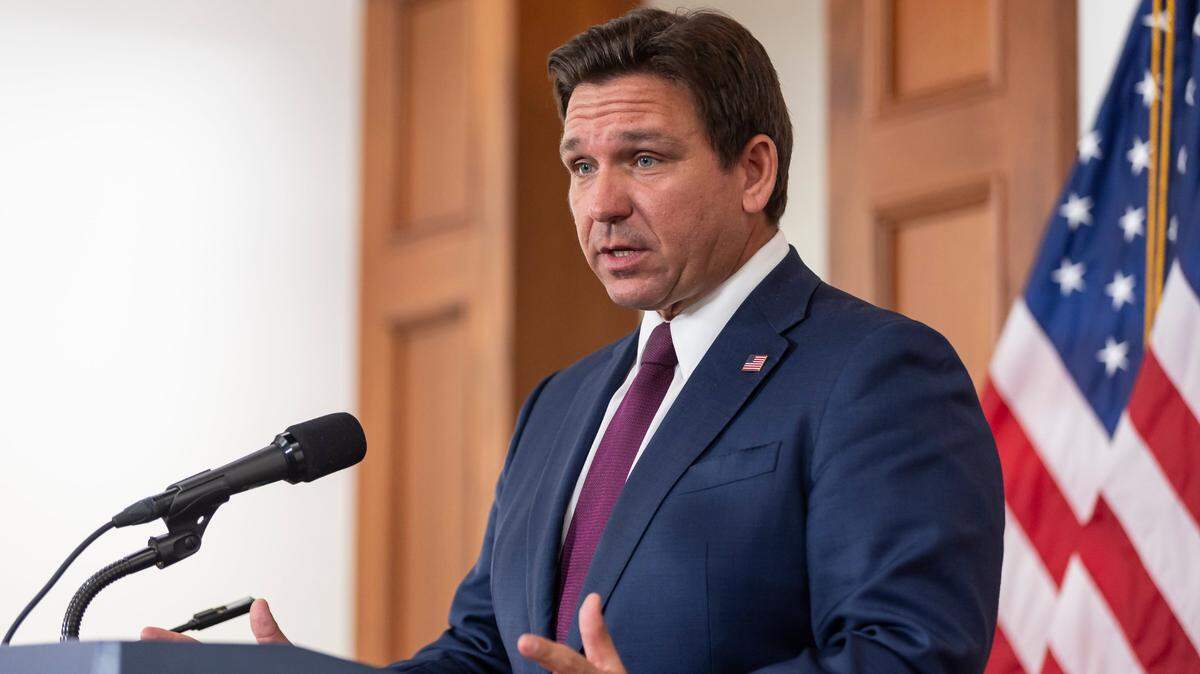 Florida Governor Ron DeSantis speaks with reporters after delivering his State of the State address during the first day of the legislative session at the Florida State Capitol on Tuesday, March 4, 2025, in Tallahassee, Fla.