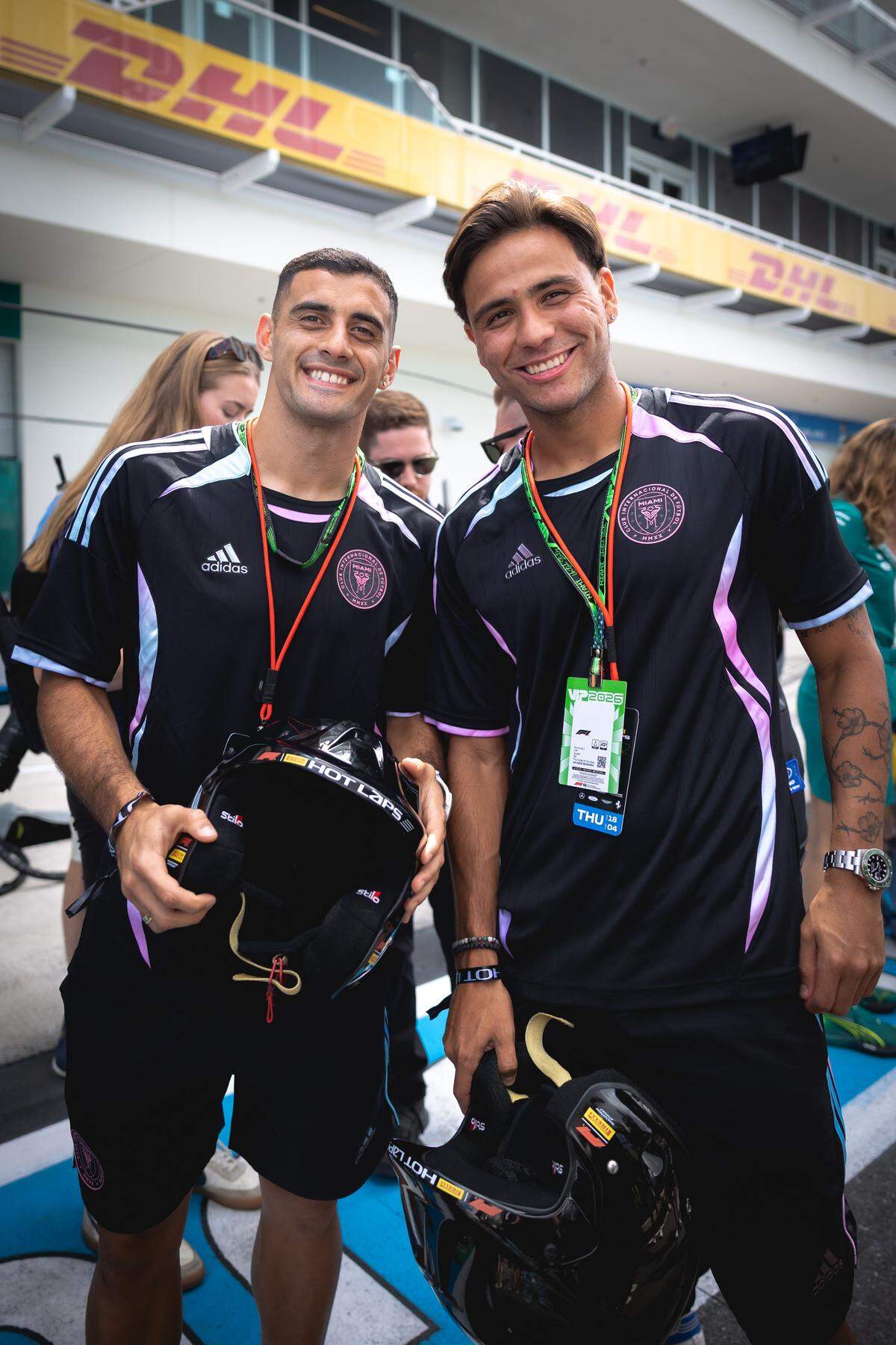 Inter Miami players German Berterame (left) and Telasco Segovia (right) enjoyed a visit to the F1 Miami Grand Prix paddock on Thursday Apr. 30, 2026 as guests of sponsors Audi and adidas.