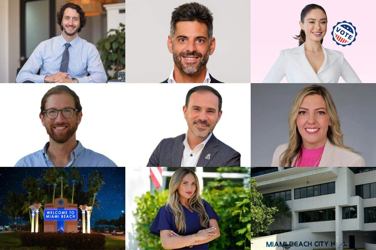 Candidates for Miami Beach Commissioner Group I include: (top row, left to right) Daniel Ciraldo, Brian Ehrlich, Ava Frankel; (middle row, left to right) Matthew Gultanoff, Omar Jimenez, Monica Matteo-Salinas; and (bottom row, center) Monique Pardo Pope.