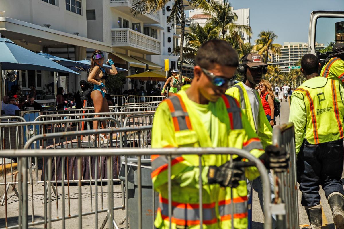 Barriers were put up on Friday to help with crowd control on Ocean Drive.