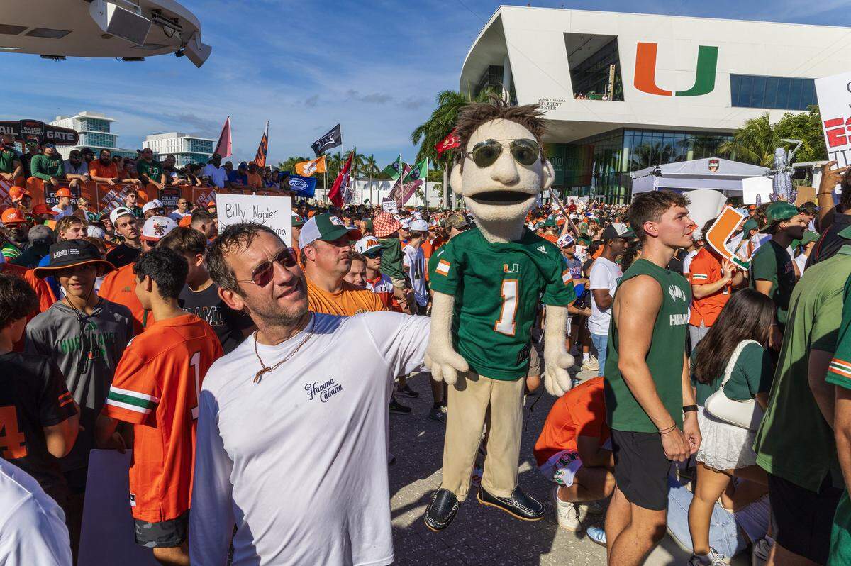 Matt Meltzer and his puppet Matty were among the University of Miami Hurricanes fans that gathered in Coral Gables during the ESPN's College GameDay, live broadcasting, celebrating the Hurricanes ahead of their game against the Florida Gators, on Saturday September 20, 2025.
