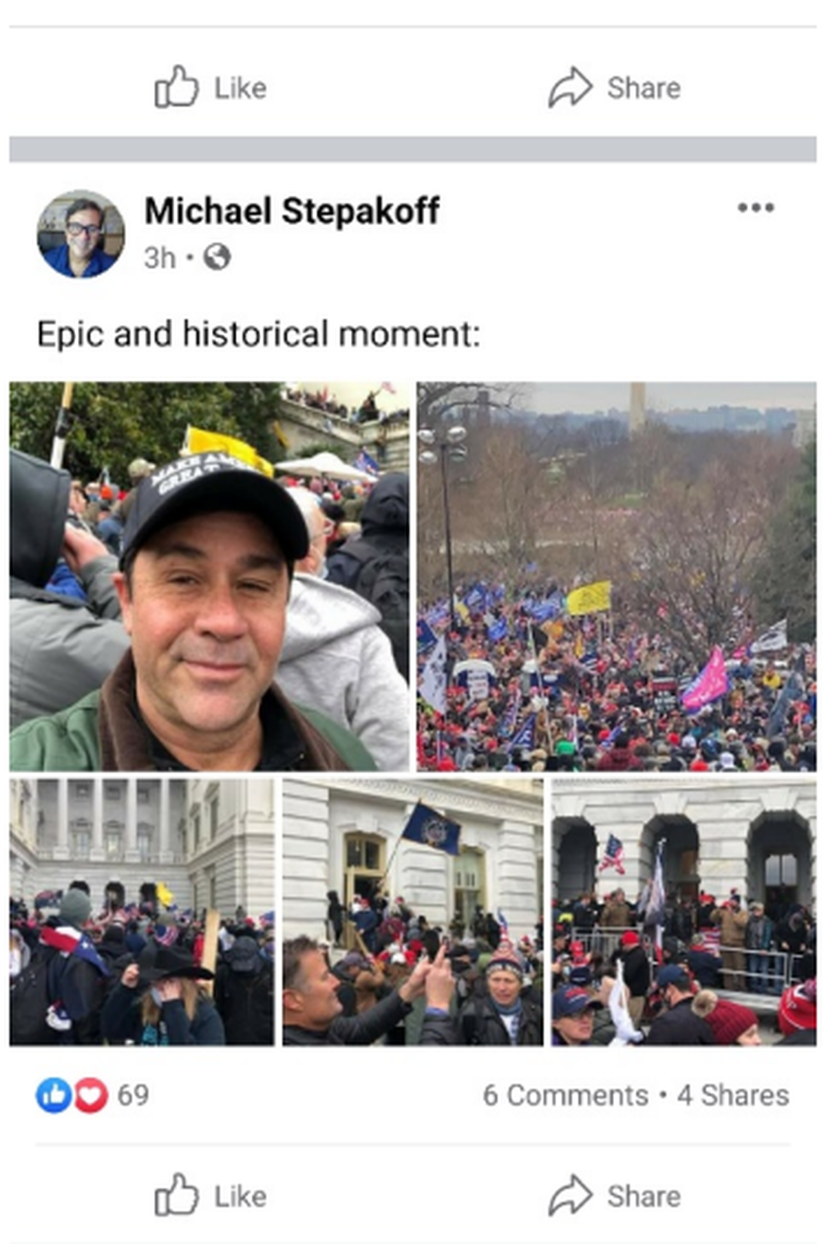 Publicación de Michael Stepakoff en Facebook incluida en la denuncia penal en su contra.