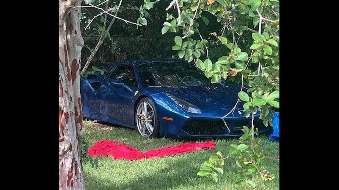 The stolen Ferrari was found hidden under tarps at a home in Palm Coast, Florida, the Flagler County Sheriff’s Office says.