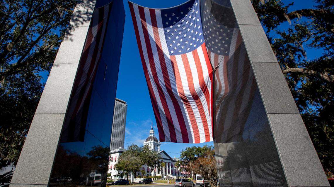 View of the Capitol Complex from the Florida Vietnam Veterans Memorial, across from the Historic Capitol in Tallahassee, Florida, on Dec. 14, 2020.