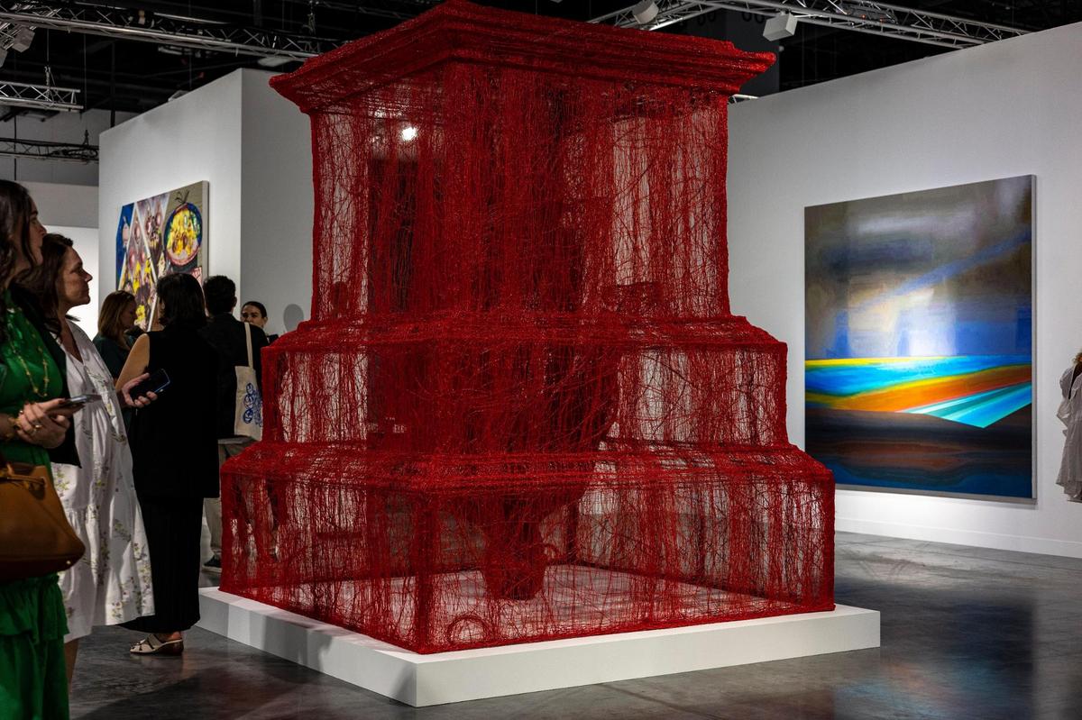 “Inverted Monument,” 2022 by Do Ho Suh at the Art Basel VIP opening day at the Miami Beach Convention Center.