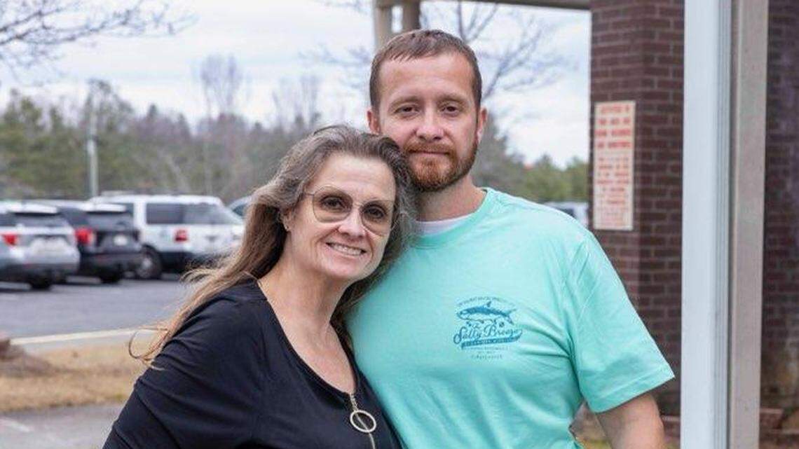 Joseph “Joey” Watkins is seen with his mother, Cyndi Watkins, the day of his release after more than two decades of wrongful imprisonment in Georgia.