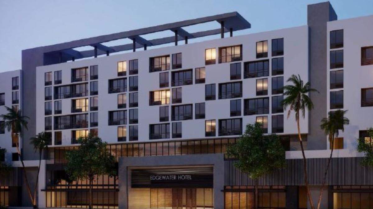 The rendition above shows the eight-story hotel at 414 NE 36th St. The Holiday Inn will include 207 rooms and about 3,000 square feet of ground floor retail space