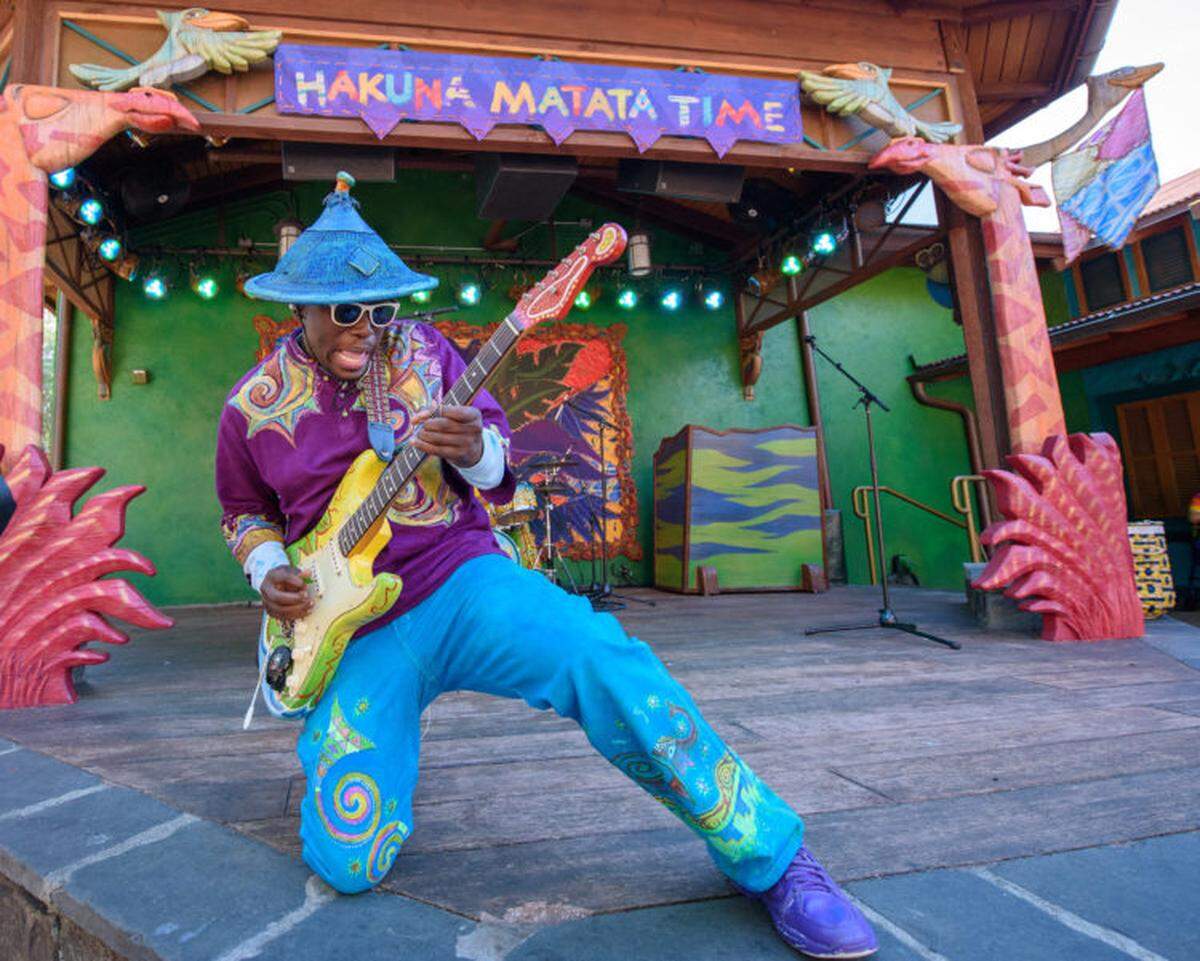Live musicians help guests let their inner animal loose on the dance floor during “Hakuna Matata Time Dance Party” at Disney’s Animal Kingdom at Walt Disney World Resort in Lake Buena Vista, Fla.