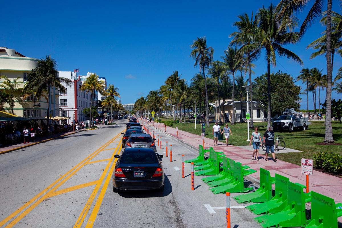 Miami Beach authorities close down parking on Ocean Drive in response to the coronavirus in Miami Beach, Florida on Sunday, March 15, 2020.