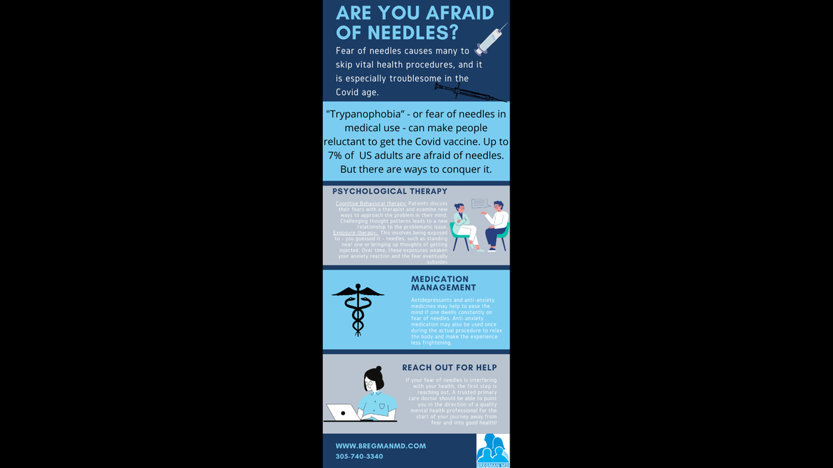 Tips on how to overcome the fear of needles, or trypanophobia.