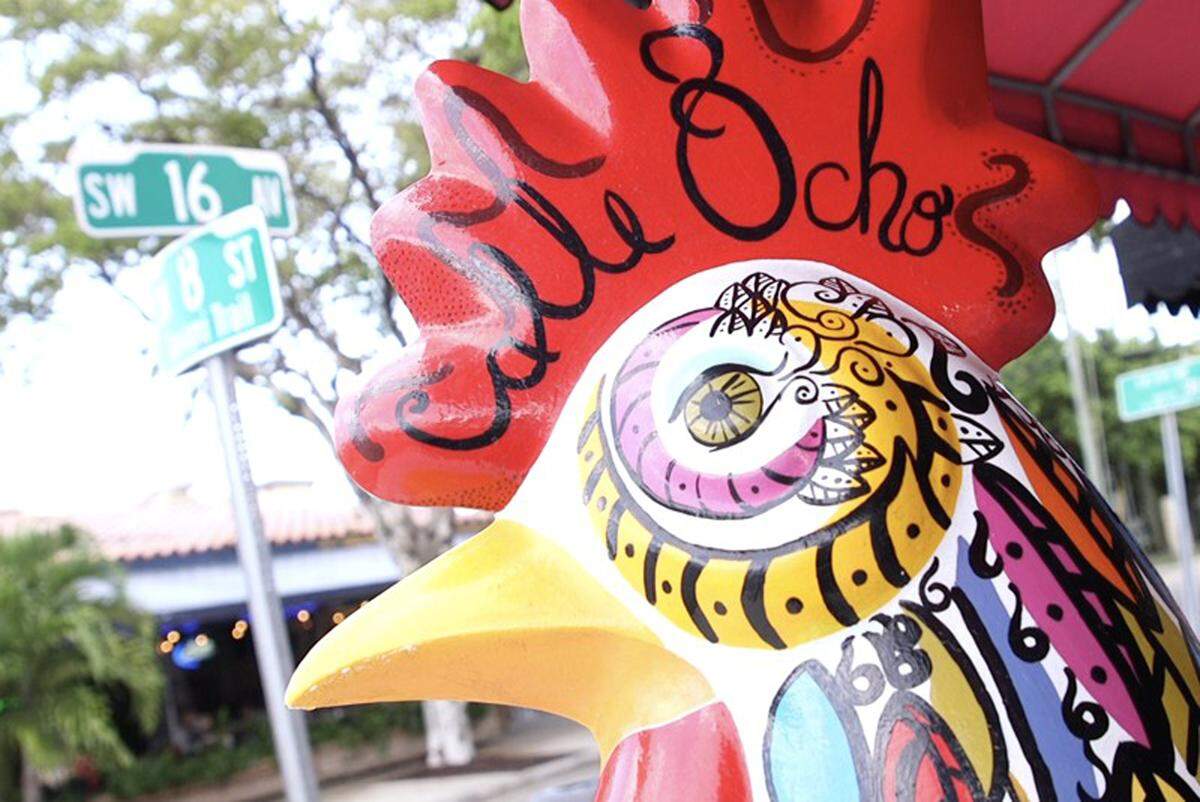 Giant fiberglass roosters were places around Calle Ocho in Little Havana as part of The Rooster Walk art installations by local artists in 2002.(Thomas Cordy/Palm Beach Post/TNS)