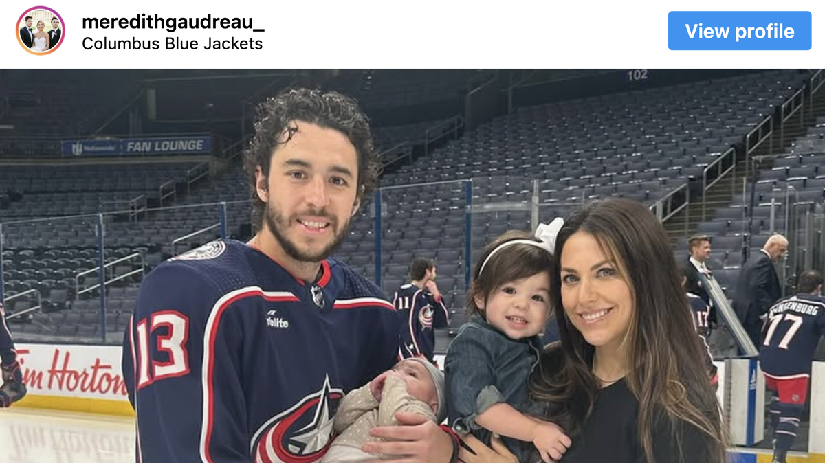 Johnny Gaudreau with his kids and wife Meredith Gaudreau.