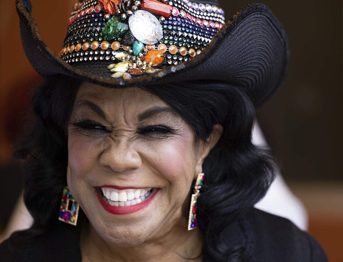 Congresswoman Frederica Wilson talks to attendees following a $3 Million check presentation to the museum on Wednesday, April 24, 2024, at the Museum of Contemporary Art in North Miami. The museum intends on using the money to create more gallery space inside the building and renovate some of the existing spaces. 