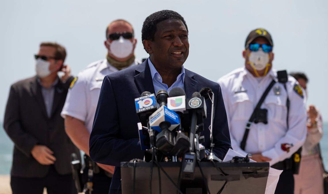 The Broward County Commission approved the creation of a racial equity task force, a measure sponsored by Commissioner Dale Holness, shown during a press conference on Las Olas Beach in Fort Lauderdale on May 26, 2020.