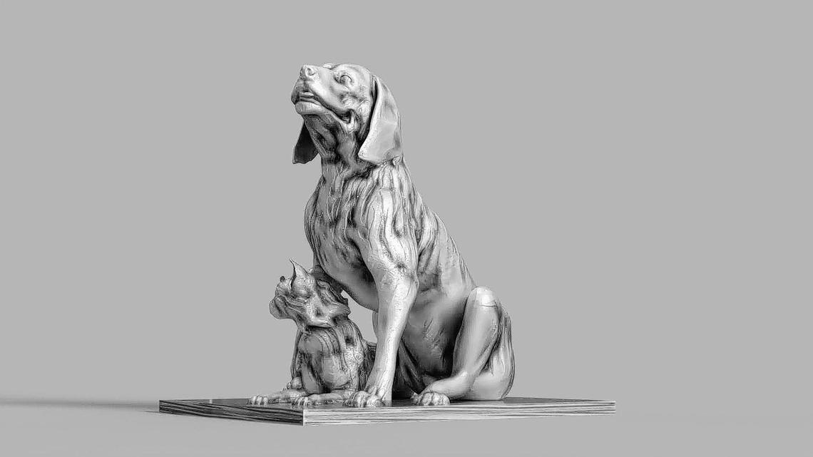 A rendering of a dog and cat statue that would be installed in Maurice Ferré Park as part of a sculpture garden.
