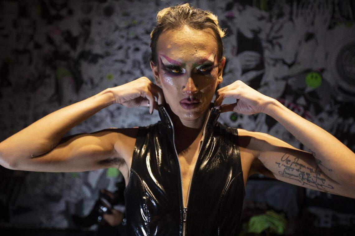 Persephone von Lips during make up preparation during a Drag Show at Gramps in Wynwood on June 13, 2019.