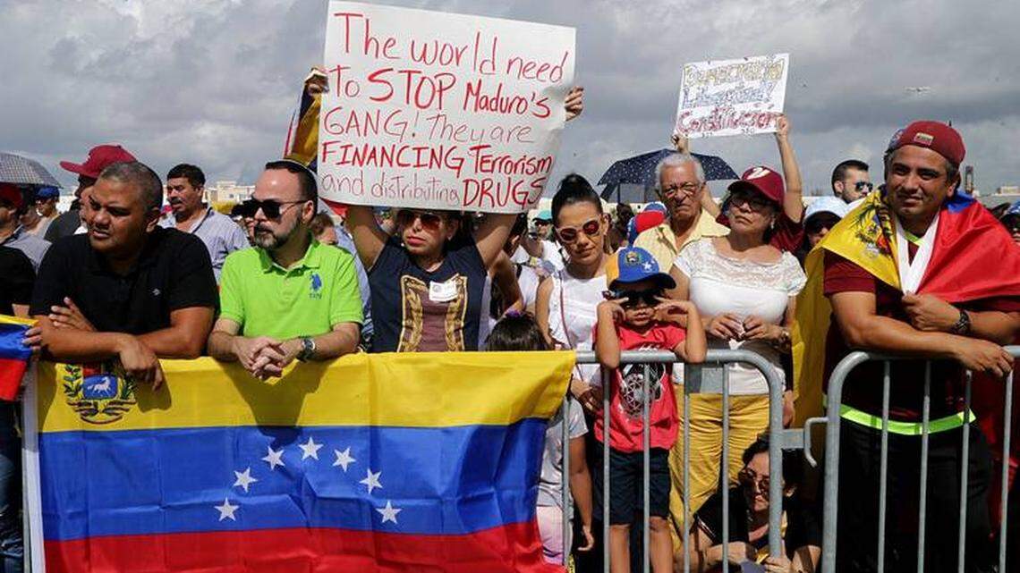 Venezuelan exiles in Doral, Florida, near Miami, demonstrate against the Nicolás Maduro regime.