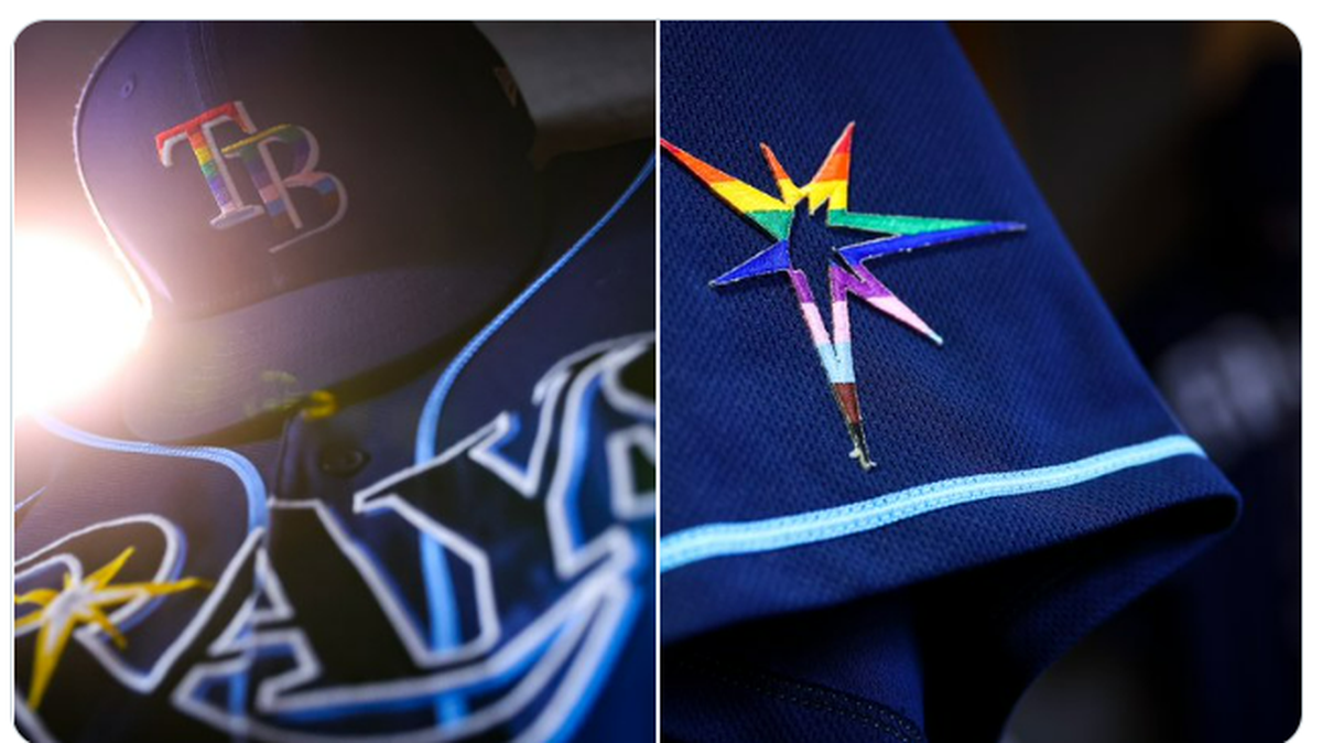 The Tampa Bay Rays celebrated their annual Pride Night by wearing rainbow-colored uniforms with a logo patch on the sleeve and special hats to honor the LGBTQ+ community on Saturday, June 4, 2022 at Tropicana Field in St. Petersburg, Florida.