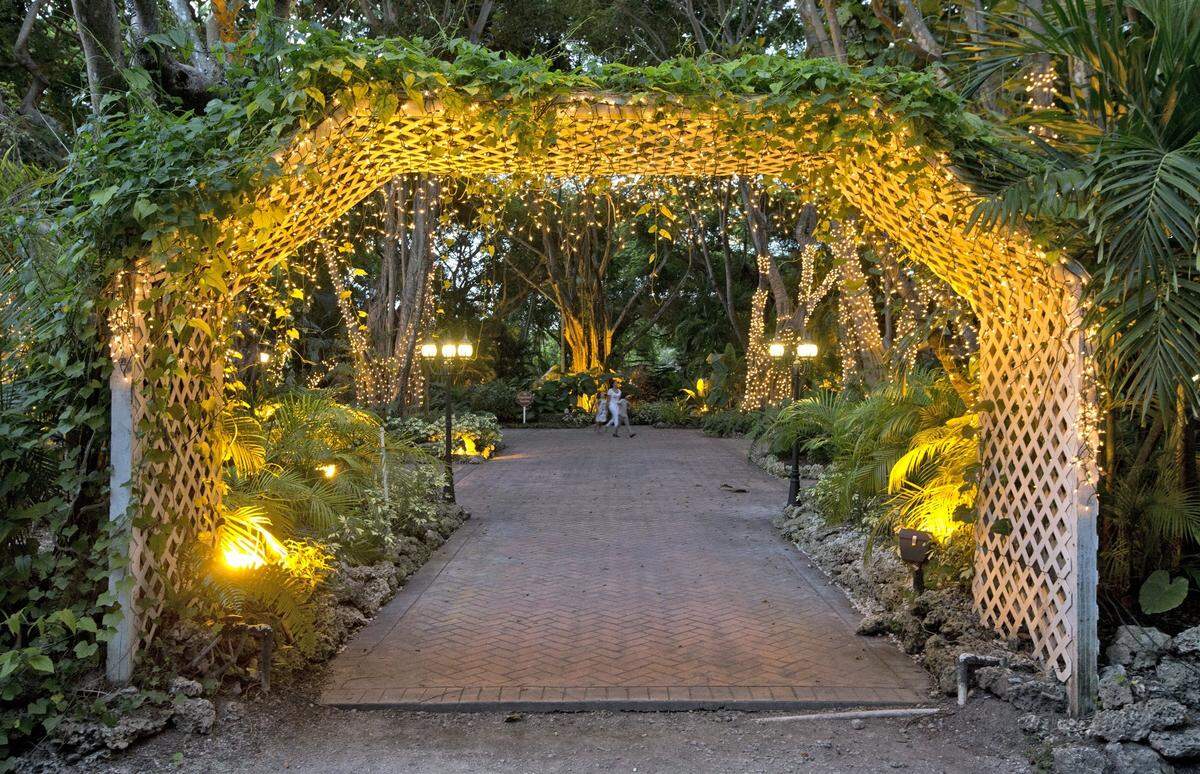 Lights twinkle in the garden at the historic Cauley Square.