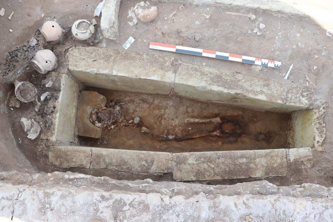 Shards of pots were found in some of the burials.