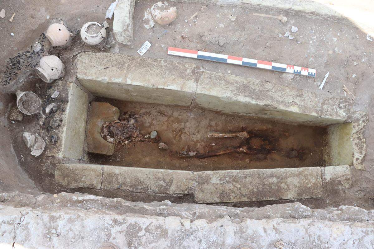 Shards of pots were found in some of the burials.