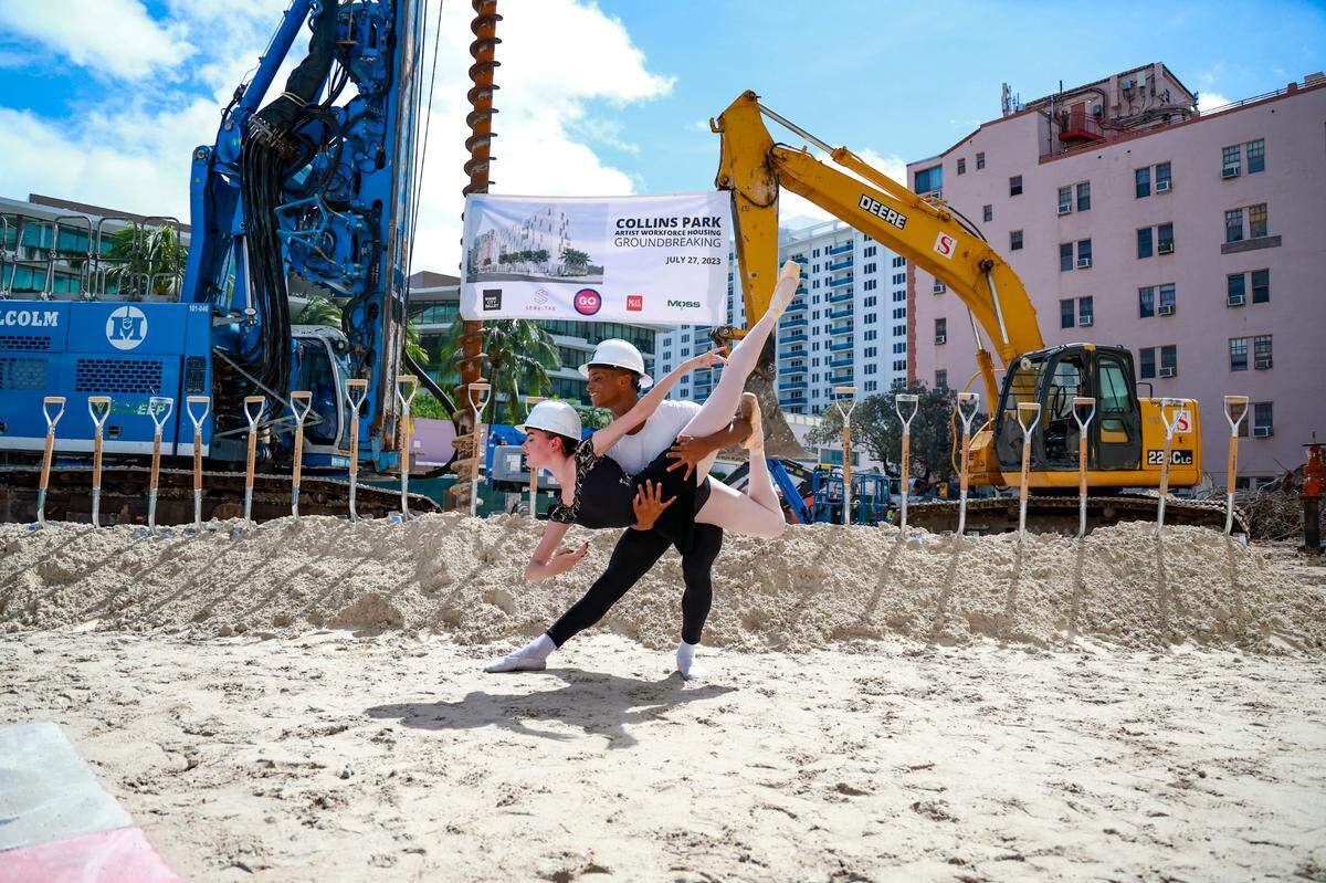 Miami City Ballet School students perform a pas de deux at the July groundbreaking ceremony for a planned new South Beach apartment building that will provide “workforce” housing at discounted rents for artists and first responders and other public employees. One floor will be dedicated to dorm rooms for City Ballet students.