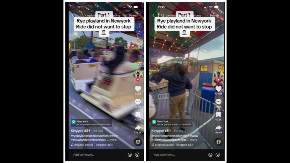 Passengers were trapped and spinning backward when a ride at a New York amusement park malfunctioned and wouldn’t stop, video shows.