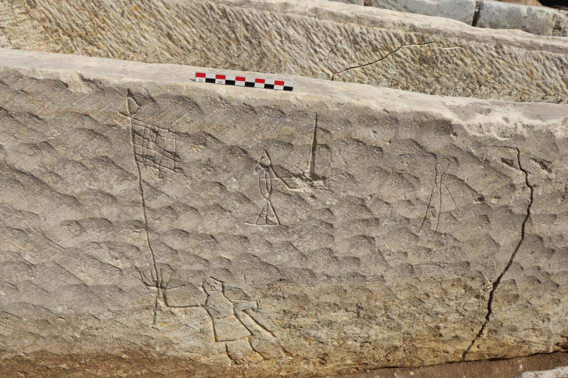 Graffiti on a sarchophagus found at the site.