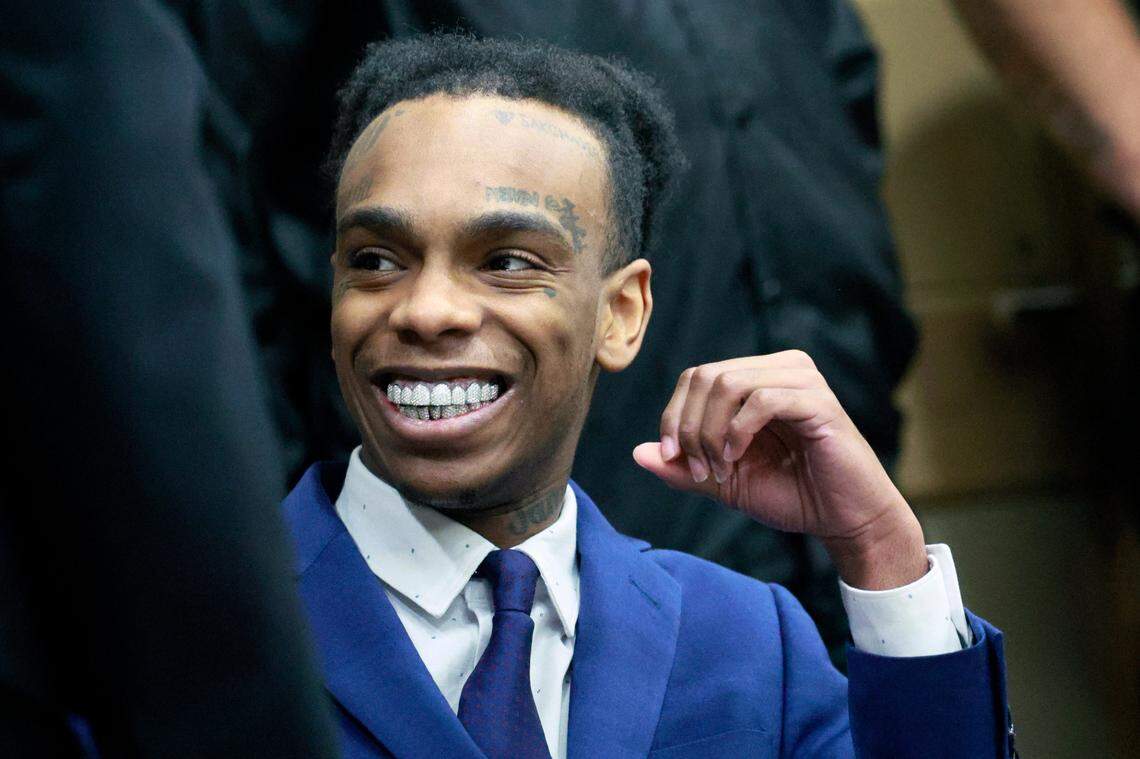 Jamell Demons, better known as rapper YNW Melly, reacts after the judge declared a mistrial after the jury was deadlocked and unable to reach a verdict at the Broward County Courthouse in Fort Lauderdale on Saturday, July 22, 2023. Demons, 24, is accused of killing two fellow rappers and conspiring to make it look like a drive-by shooting in October 2018.