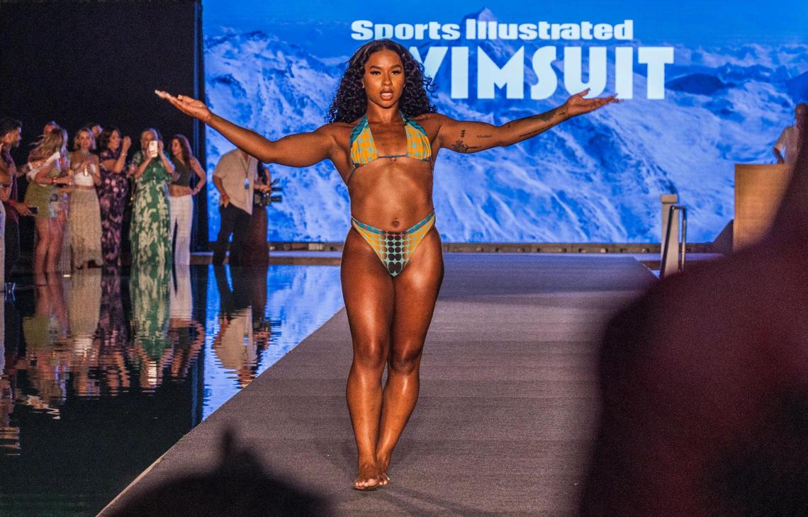 Olympic gymnast Jordan Chiles walks the Sports Illustrated Swimsuit Runway 2025 Show at the W South Beach, in Miami Beach, on Saturday May 31, 2025.