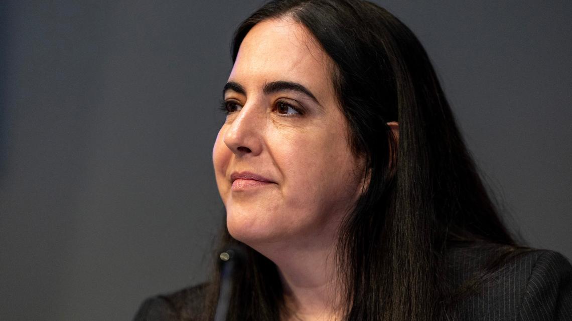 City Attorney Victoria Méndez reacts during a commission meeting at Miami City Hall on Thursday, April 11, 2024.