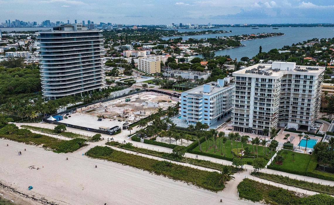 Aerial view on June 20, 2022, of the site where the Champlain Towers South beachfront condominium collapsed.