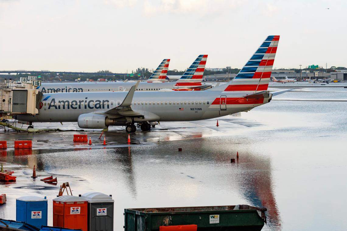 American Airlines planes lined up at FLL.