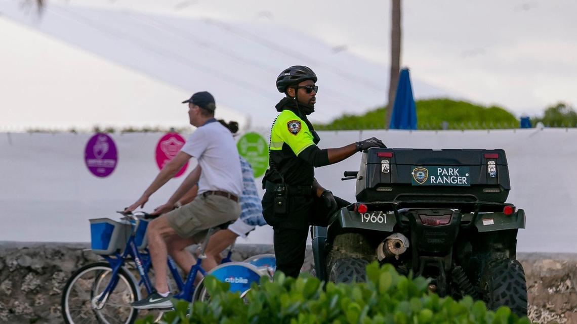 A Park Ranger is seen at Lummus Park in Miami Beach, Florida on Friday, Feb. 25, 2022.